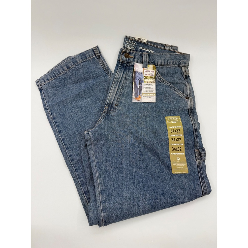 Signature by Levi Strauss Gold Men Carpenter Jeans 34x32 Blue Straight Leg NWT